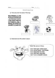 English worksheet: body and toys