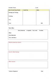 English Worksheet: Progress report template