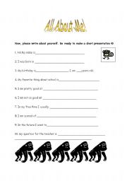 English worksheet: All About Me! part2