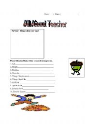 English worksheet: All About Me Part1