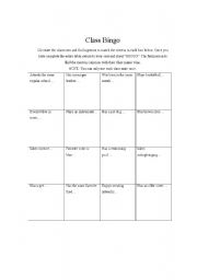 English Worksheet: Class Bingo