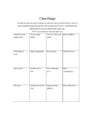 English worksheet: Class Bingo