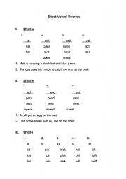 English worksheet: short vowel exercise