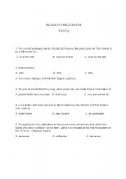 English Worksheet: Slumdog Millionaire Trivia (students copy)