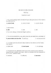 English Worksheet: Slumdog Millionaire Trivia (teachers copy)