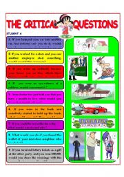 English Worksheet: SPEAKING ACTIVITY U WILL LIKE IT CRITICAL QUESTIONS