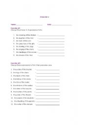 English worksheet: Worksheet on possessive nouns