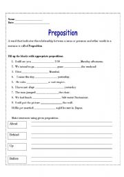 English worksheet: Preposition