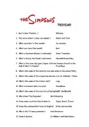 English Worksheet: Simpsons Trivia Quiz