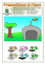 English Worksheet: Prepositions of Place + b/w 