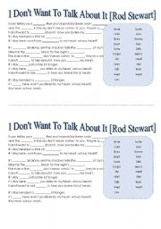 English Worksheet: SONGTIME! I Dont Want To Talk About It - Rod Stewart