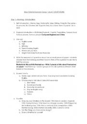 English worksheet: New Oriental Summer Camp lesson plans - level 1 (12-14) - 8 days