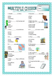 English Worksheet: Multiple Choice (Part 4) - Present Simple (+,- & ?) (28 questions)