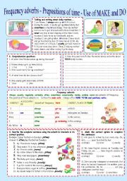 English Worksheet: Frequencys adverb - Prepositions of Time - Do and Make