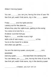 English Worksheet: Abba- Dancing Queen Lyrics with some whited out