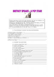 English worksheet: Britney Spears - a famous pop star