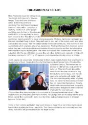 English Worksheet: The Amish Way of Life