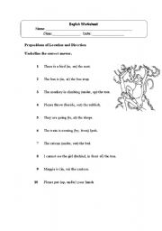 English worksheet: Preposition and location