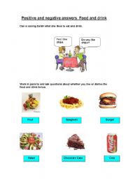 English worksheet: Positive and negative answers food and drink