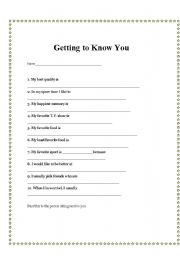 English Worksheet: Ice Breaker