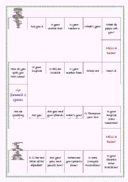 English worksheet: Board game - short answers using verb to be