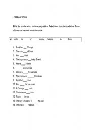 English worksheet: Prepositions