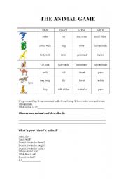 English Worksheet: the animal game