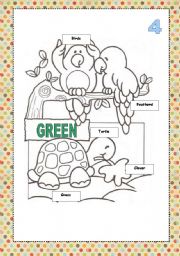 English Worksheet: Color cards for painting GREEN