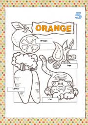 English Worksheet: Color cards for painting ORANGE