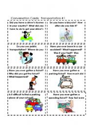 English Worksheet: Conversation Cards:  Transportation #1