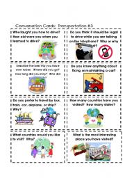 English Worksheet: Conversation Cards:  Transportation #3