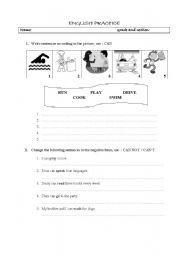 English worksheet: can +english practice