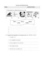 English Worksheet: can +english practice