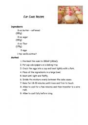 English Worksheet: Cup Cake Recipe Lesson