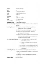 English Worksheet: lesson plan