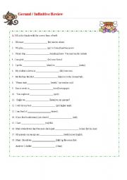 English Worksheet: Gerund Infinitive Review - Fill in the blanks