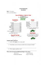 English worksheet: Restaurant learning 