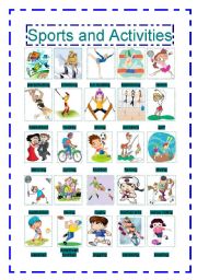 English Worksheet: Sports and activities (pictionary and puzzle)