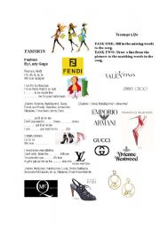 English Worksheet: Fashion by Lady Gaga Listening/ Vocab task