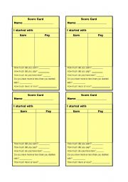 English worksheet: Scorecards for Money Game (2 of 2)