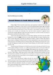 English Worksheet: Sexual Violence in South African Schools 