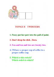 English worksheet: tongue twisters