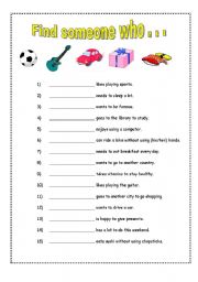 English Worksheet: Find Someone Who...