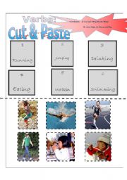 English Worksheet: Action Verb Cut and Paste