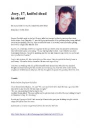 English worksheet: Reading Exercise - A boy knifed dead in the street