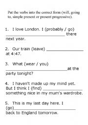 English worksheet: Using future expressions