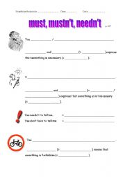 English worksheet: must, mustnt, neednt