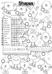 English Worksheet: SHAPES PUZZLE and FALLEN PHRASE