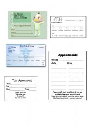 English Worksheet: Doctor Visit Appointment Cards