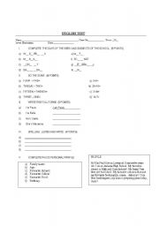 English worksheet: test for 5th 